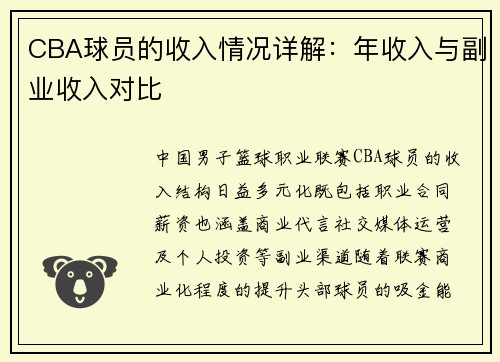 CBA球员的收入情况详解：年收入与副业收入对比
